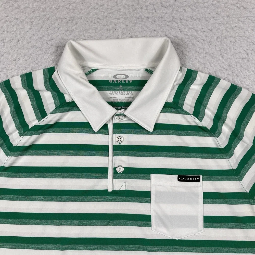 Oakley Polo Shirt Mens Large Striped Pocket Hydrolix Golf Preppy‎ Travel Tennis